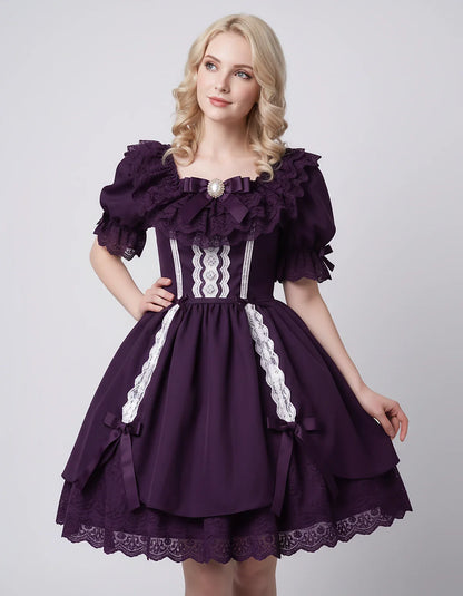 Satin Blend Puff Sleeve Square Neck A-Line Mini Dress for Party, Cocktail, Evening, Summer, Wedding Guest Events with Lace Tr | SKU: RMD-483920174615382-PLUM-L,RMD-483920174615382-PLUM-M,RMD-483920174615382-PLUM-S,RMD-483920174615382-PLUM-XL,RMD-483920174615382-PLUM-XS