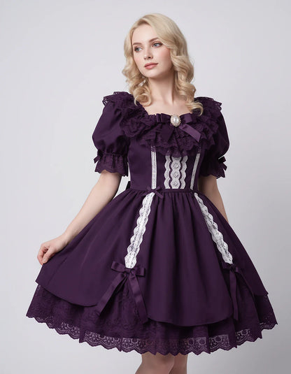 Satin Blend Puff Sleeve Square Neck A-Line Mini Dress for Party, Cocktail, Evening, Summer, Wedding Guest Events with Lace Tr | SKU: RMD-483920174615382-PLUM-L,RMD-483920174615382-PLUM-M,RMD-483920174615382-PLUM-S,RMD-483920174615382-PLUM-XL,RMD-483920174615382-PLUM-XS
