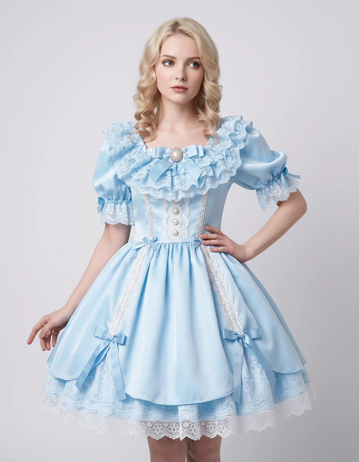 Satin Blend Puff Sleeve Square Neck A-Line Mini Dress for Party, Cocktail, Evening, Summer, Wedding Guest Events with Lace Tr | SKU: RMD-483920174615382-LIGHTBLUE-L,RMD-483920174615382-LIGHTBLUE-M,RMD-483920174615382-LIGHTBLUE-S,RMD-483920174615382-LIGHTBLUE-XL,RMD-483920174615382-LIGHTBLUE-XS