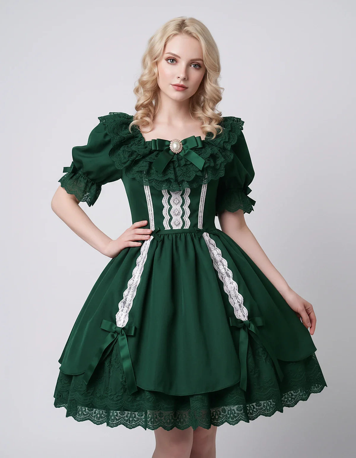 Satin Blend Puff Sleeve Square Neck A-Line Mini Dress for Party, Cocktail, Evening, Summer, Wedding Guest Events with Lace Tr | SKU: RMD-483920174615382-EMERALD-L,RMD-483920174615382-EMERALD-M,RMD-483920174615382-EMERALD-S,RMD-483920174615382-EMERALD-XL,RMD-483920174615382-EMERALD-XS
