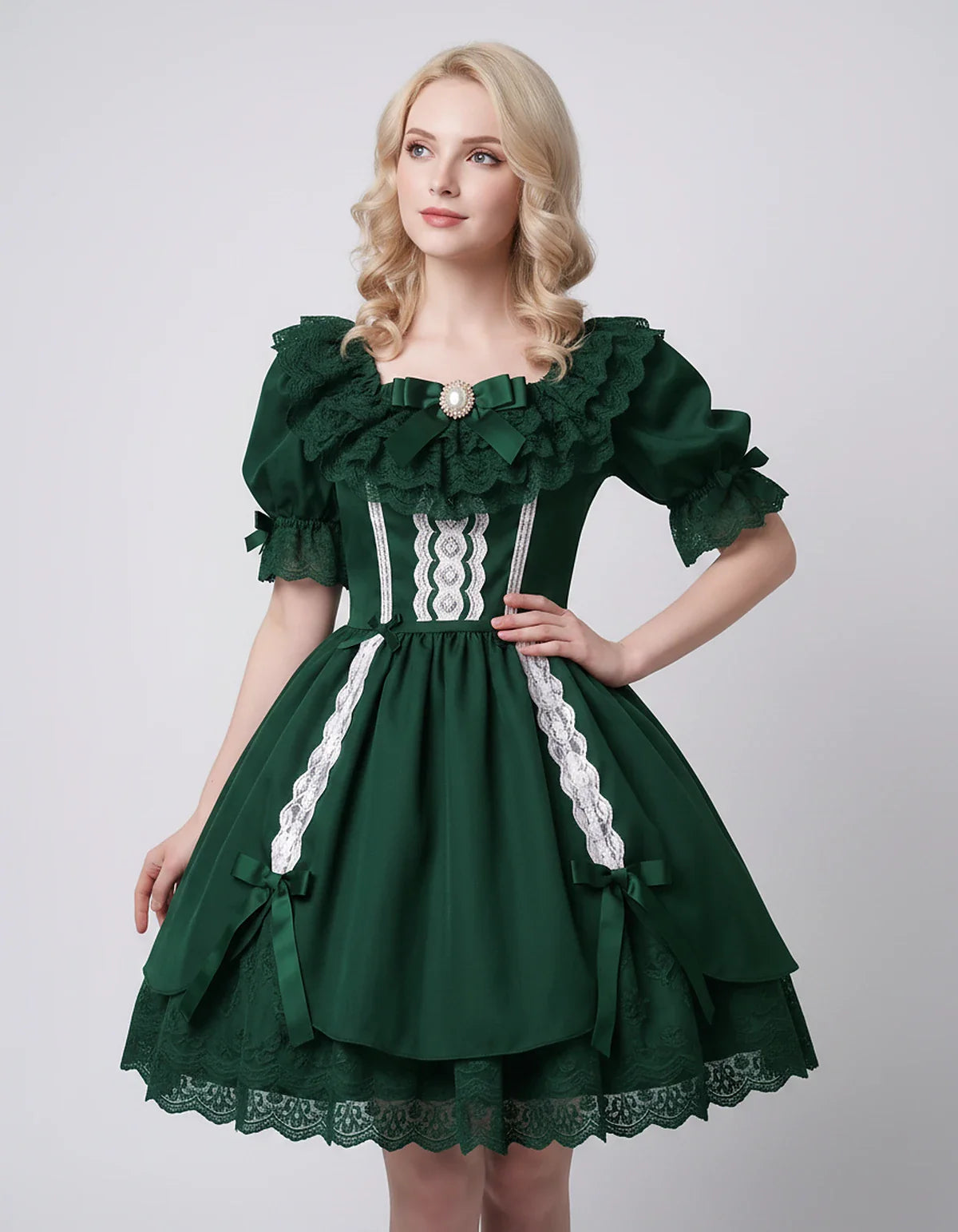 Satin Blend Puff Sleeve Square Neck A-Line Mini Dress for Party, Cocktail, Evening, Summer, Wedding Guest Events with Lace Tr | SKU: RMD-483920174615382-EMERALD-L,RMD-483920174615382-EMERALD-M,RMD-483920174615382-EMERALD-S,RMD-483920174615382-EMERALD-XL,RMD-483920174615382-EMERALD-XS