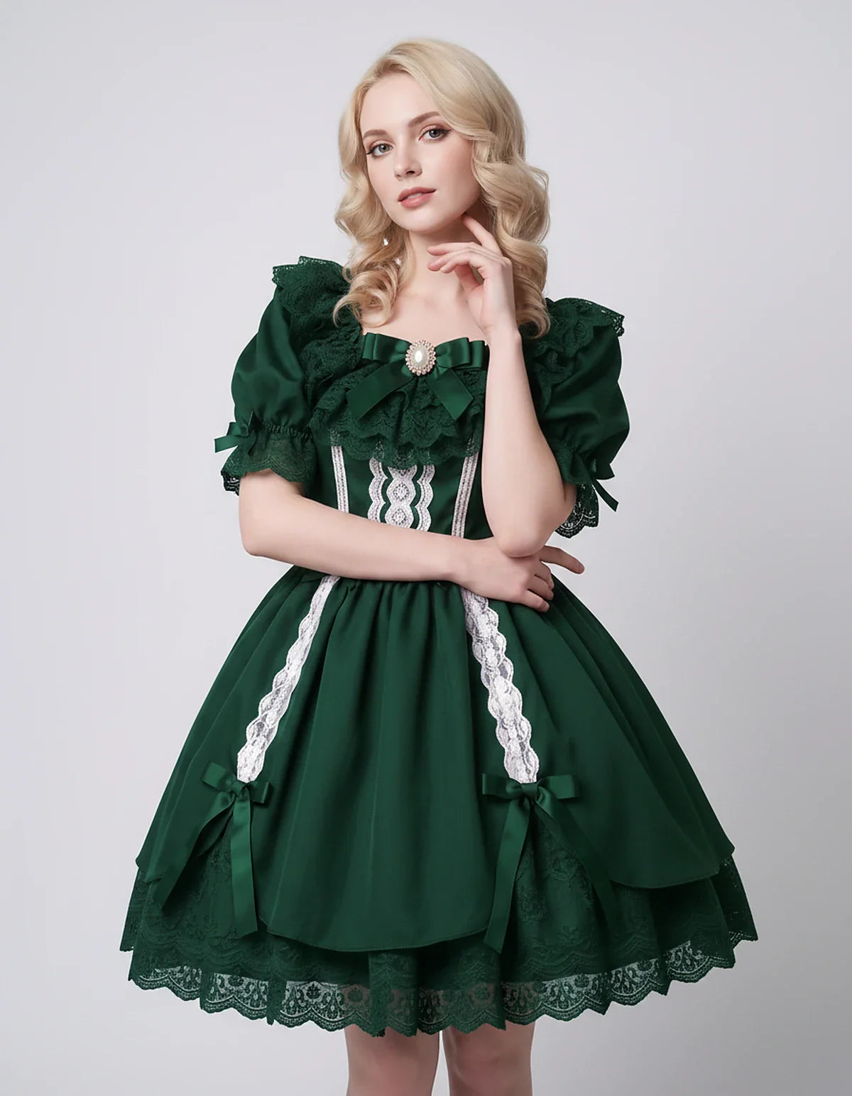 Satin Blend Puff Sleeve Square Neck A-Line Mini Dress for Party, Cocktail, Evening, Summer, Wedding Guest Events with Lace Tr | SKU: RMD-483920174615382-EMERALD-L,RMD-483920174615382-EMERALD-M,RMD-483920174615382-EMERALD-S,RMD-483920174615382-EMERALD-XL,RMD-483920174615382-EMERALD-XS