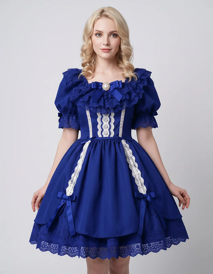 Satin Blend Puff Sleeve Square Neck A-Line Mini Dress for Party, Cocktail, Evening, Summer, Wedding Guest Events with Lace Tr | SKU: RMD-483920174615382-ROYALBLUE-L,RMD-483920174615382-ROYALBLUE-M,RMD-483920174615382-ROYALBLUE-S,RMD-483920174615382-ROYALBLUE-XL,RMD-483920174615382-ROYALBLUE-XS