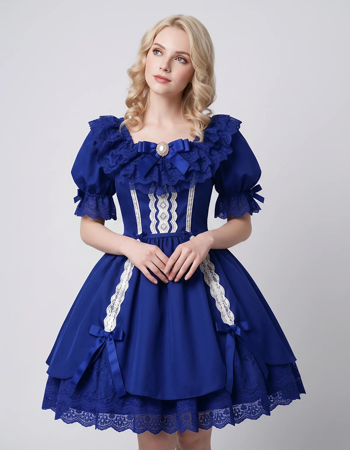 Satin Blend Puff Sleeve Square Neck A-Line Mini Dress for Party, Cocktail, Evening, Summer, Wedding Guest Events with Lace Tr | SKU: RMD-483920174615382-ROYALBLUE-L,RMD-483920174615382-ROYALBLUE-M,RMD-483920174615382-ROYALBLUE-S,RMD-483920174615382-ROYALBLUE-XL,RMD-483920174615382-ROYALBLUE-XS