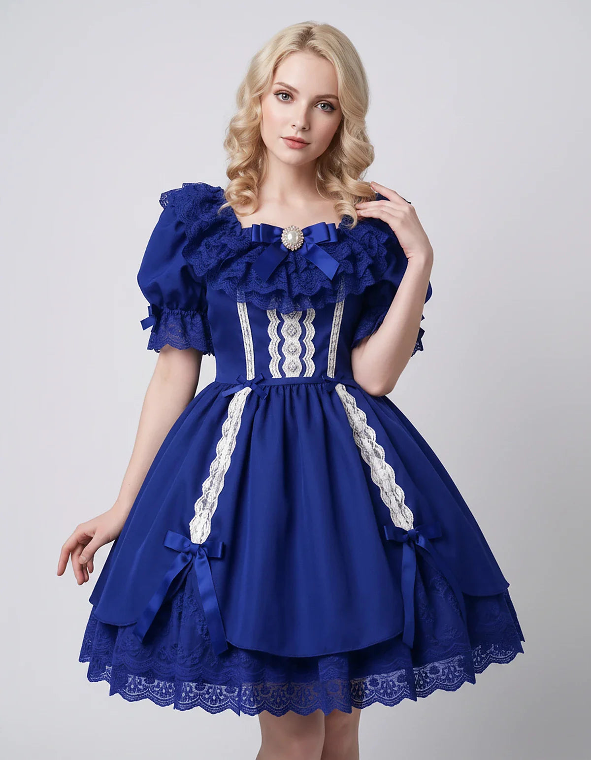 Satin Blend Puff Sleeve Square Neck A-Line Mini Dress for Party, Cocktail, Evening, Summer, Wedding Guest Events with Lace Tr | SKU: RMD-483920174615382-ROYALBLUE-L,RMD-483920174615382-ROYALBLUE-M,RMD-483920174615382-ROYALBLUE-S,RMD-483920174615382-ROYALBLUE-XL,RMD-483920174615382-ROYALBLUE-XS