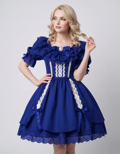 Satin Blend Puff Sleeve Square Neck A-Line Mini Dress for Party, Cocktail, Evening, Summer, Wedding Guest Events with Lace Tr | SKU: RMD-483920174615382-ROYALBLUE-L,RMD-483920174615382-ROYALBLUE-M,RMD-483920174615382-ROYALBLUE-S,RMD-483920174615382-ROYALBLUE-XL,RMD-483920174615382-ROYALBLUE-XS