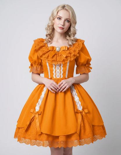 Satin Blend Puff Sleeve Square Neck A-Line Mini Dress for Party, Cocktail, Evening, Summer, Wedding Guest Events with Lace Tr | SKU: RMD-483920174615382-ORANGE-L,RMD-483920174615382-ORANGE-M,RMD-483920174615382-ORANGE-S,RMD-483920174615382-ORANGE-XL,RMD-483920174615382-ORANGE-XS