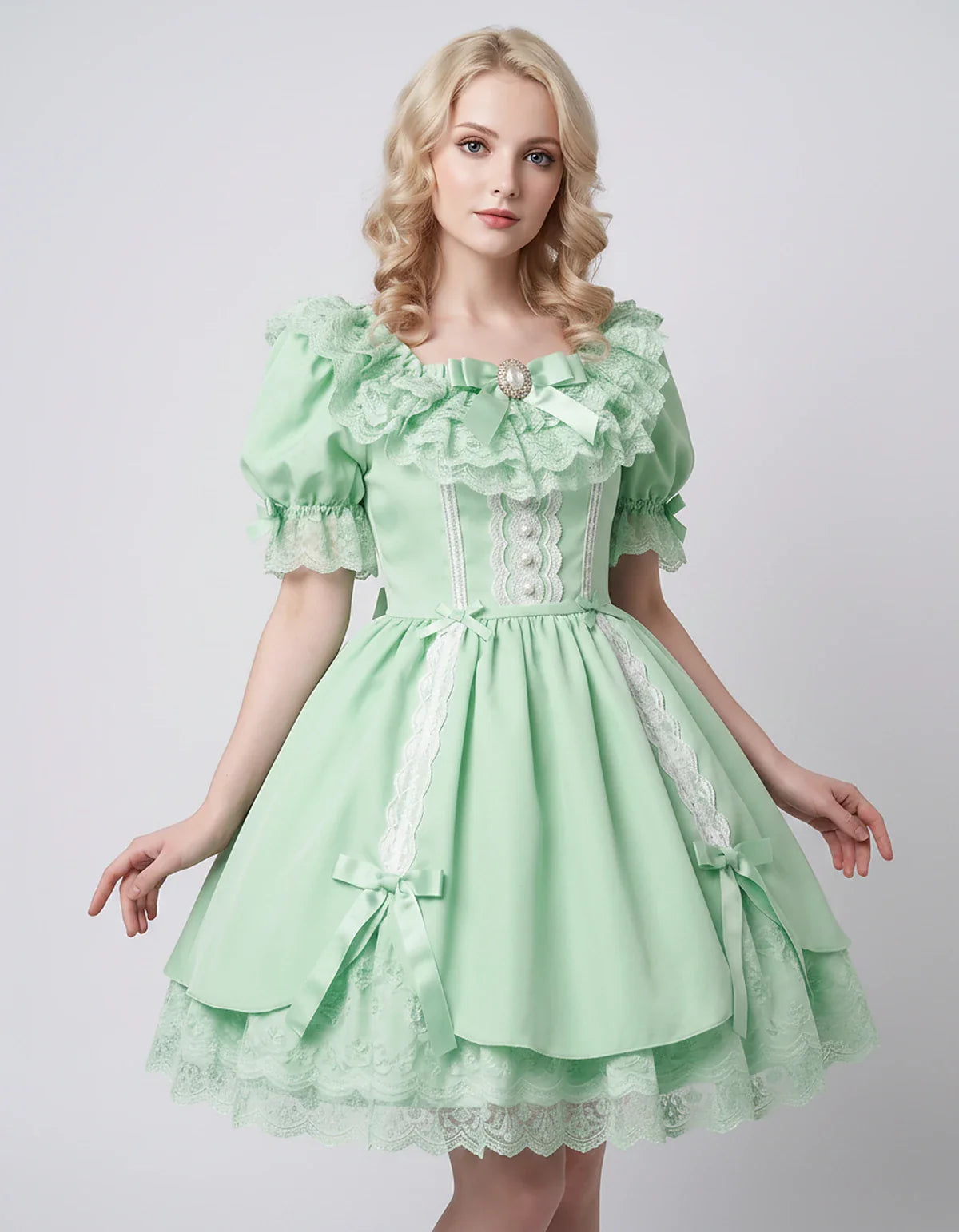 Satin Blend Puff Sleeve Square Neck A-Line Mini Dress for Party, Cocktail, Evening, Summer, Wedding Guest Events with Lace Tr | SKU: RMD-483920174615382-MINT-L,RMD-483920174615382-MINT-M,RMD-483920174615382-MINT-S,RMD-483920174615382-MINT-XL,RMD-483920174615382-MINT-XS