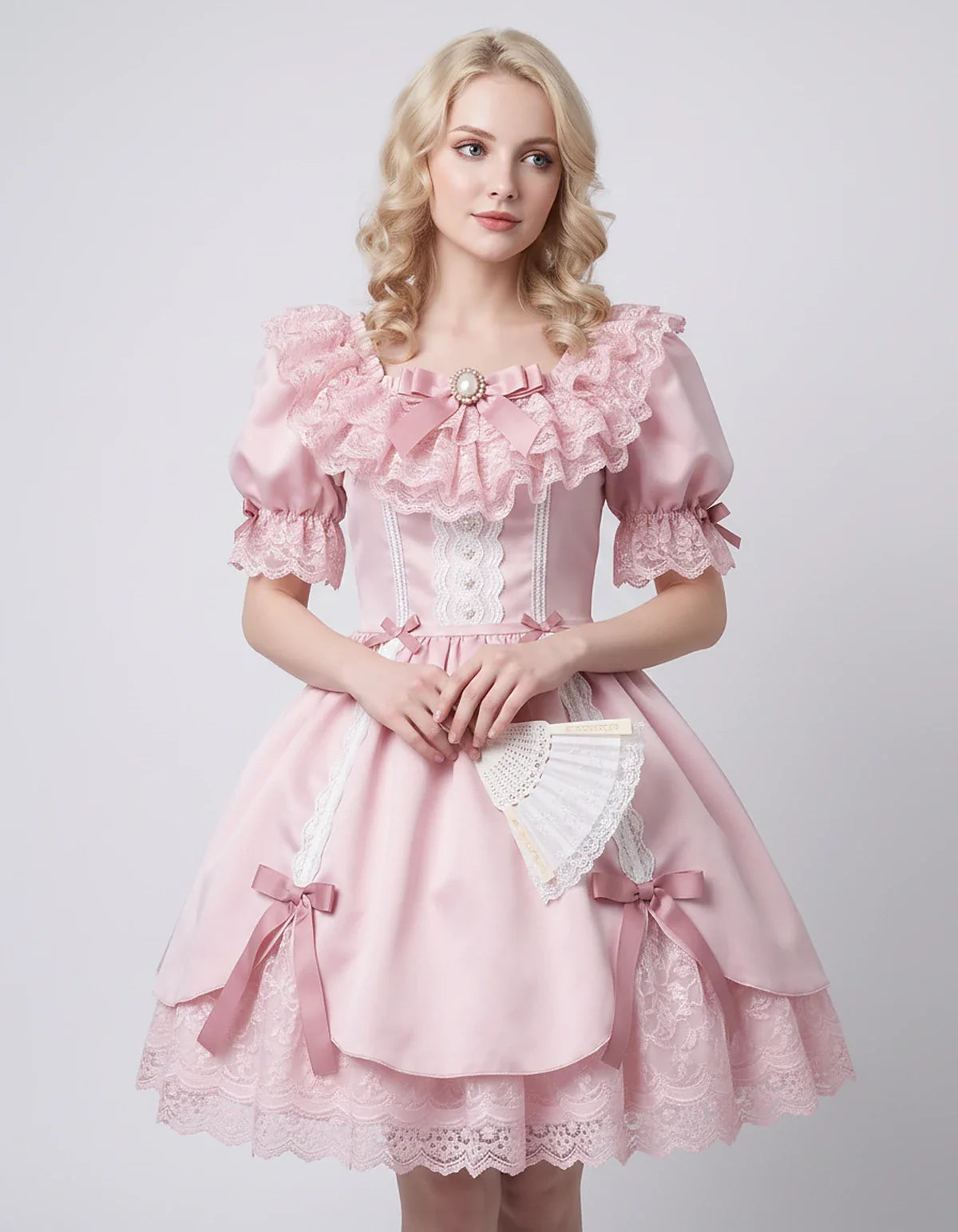 Satin Blend Puff Sleeve Square Neck A-Line Mini Dress for Party, Cocktail, Evening, Summer, Wedding Guest Events with Lace Tr | SKU: RMD-483920174615382-BLUSH-L,RMD-483920174615382-BLUSH-M,RMD-483920174615382-BLUSH-S,RMD-483920174615382-BLUSH-XL,RMD-483920174615382-BLUSH-XS