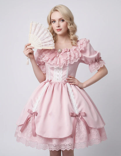 Satin Blend Puff Sleeve Square Neck A-Line Mini Dress for Party, Cocktail, Evening, Summer, Wedding Guest Events with Lace Tr | SKU: RMD-483920174615382-BLUSH-L,RMD-483920174615382-BLUSH-M,RMD-483920174615382-BLUSH-S,RMD-483920174615382-BLUSH-XL,RMD-483920174615382-BLUSH-XS