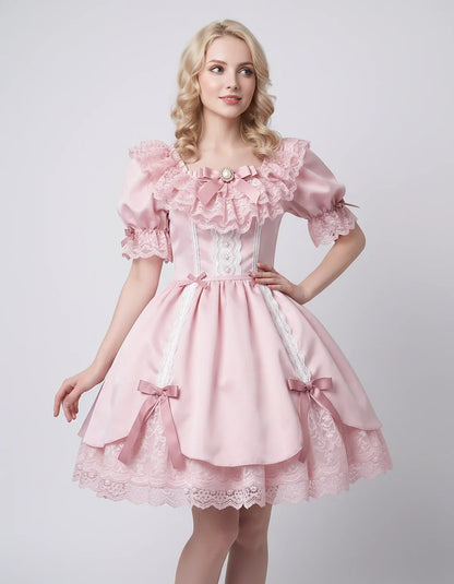 Satin Blend Puff Sleeve Square Neck A-Line Mini Dress for Party, Cocktail, Evening, Summer, Wedding Guest Events with Lace Tr | SKU: RMD-483920174615382-BLUSH-L,RMD-483920174615382-BLUSH-M,RMD-483920174615382-BLUSH-S,RMD-483920174615382-BLUSH-XL,RMD-483920174615382-BLUSH-XS