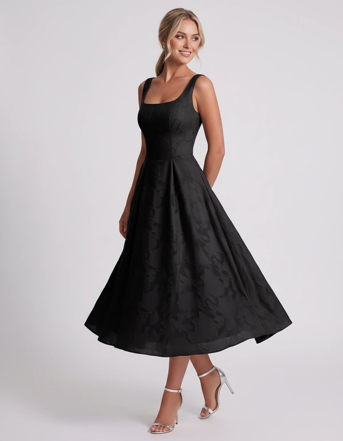 Rosalind Midi Dresses — Black | SKU: RB-90b0a6-black-2,RB-90b0a6-black-4,RB-90b0a6-black-6,RB-90b0a6-black-8,RB-90b0a6-black-10,RB-90b0a6-black-12,RB-90b0a6-black-14,RB-90b0a6-black-16,RB-90b0a6-black-16W,RB-90b0a6-black-18W,RB-90b0a6-black-20W,RB-90b0a6-black-22W