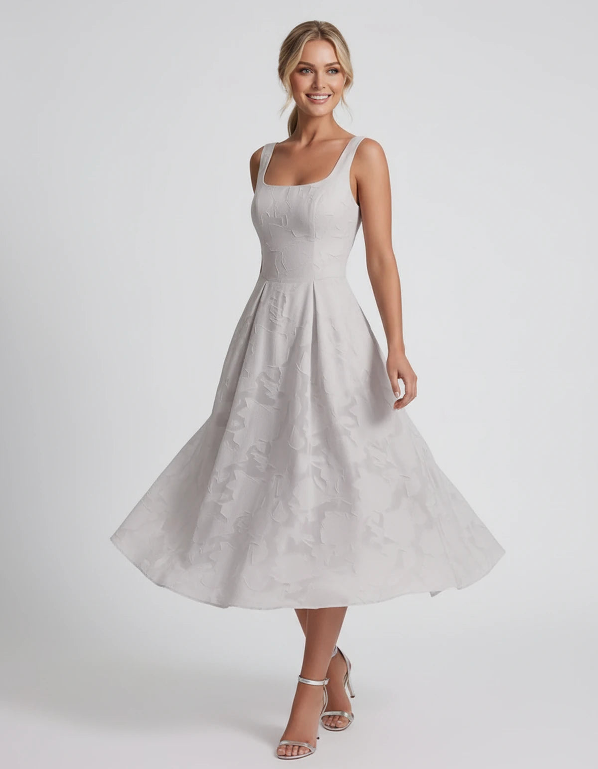Rosalind Midi Dresses — White | SKU: RB-90b0a6-white-2,RB-90b0a6-white-4,RB-90b0a6-white-6,RB-90b0a6-white-8,RB-90b0a6-white-10,RB-90b0a6-white-12,RB-90b0a6-white-14,RB-90b0a6-white-16,RB-90b0a6-white-16W,RB-90b0a6-white-18W,RB-90b0a6-white-20W,RB-90b0a6-white-22W