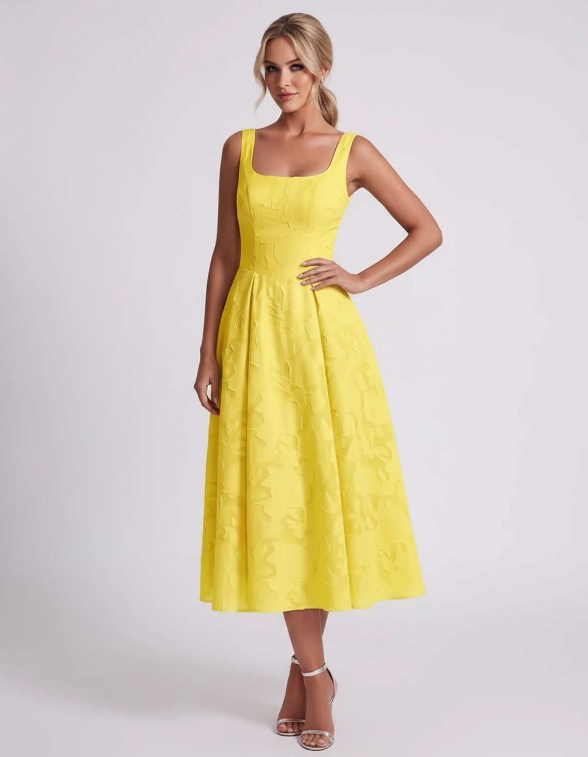 Rosalind Midi Dresses — Yellow | SKU: RB-90b0a6-yellow-2,RB-90b0a6-yellow-4,RB-90b0a6-yellow-6,RB-90b0a6-yellow-8,RB-90b0a6-yellow-10,RB-90b0a6-yellow-12,RB-90b0a6-yellow-14,RB-90b0a6-yellow-16,RB-90b0a6-yellow-16W,RB-90b0a6-yellow-18W,RB-90b0a6-yellow-20W,RB-90b0a6-yellow-22W