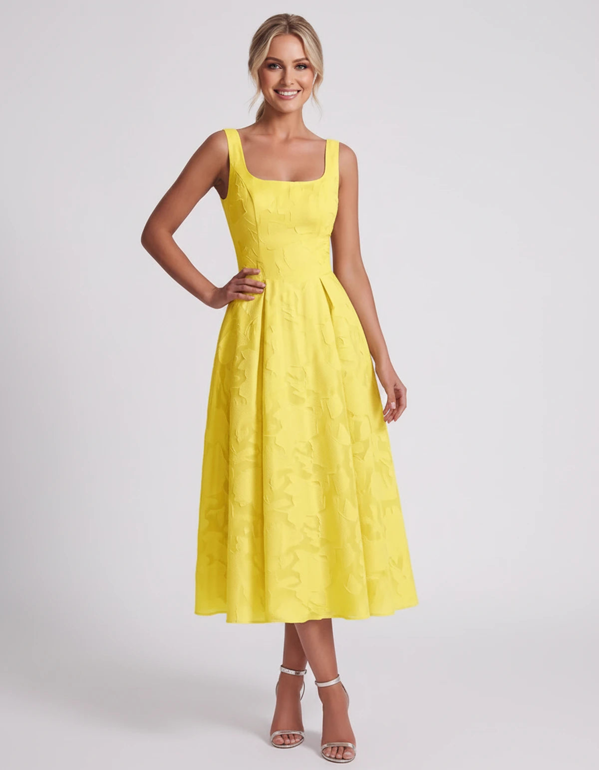 Rosalind Midi Dresses — Yellow | SKU: RB-90b0a6-yellow-2,RB-90b0a6-yellow-4,RB-90b0a6-yellow-6,RB-90b0a6-yellow-8,RB-90b0a6-yellow-10,RB-90b0a6-yellow-12,RB-90b0a6-yellow-14,RB-90b0a6-yellow-16,RB-90b0a6-yellow-16W,RB-90b0a6-yellow-18W,RB-90b0a6-yellow-20W,RB-90b0a6-yellow-22W