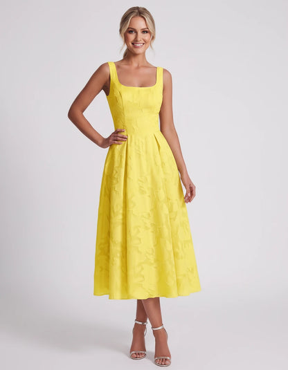 Rosalind Midi Dresses — Yellow | SKU: RB-90b0a6-yellow-2,RB-90b0a6-yellow-4,RB-90b0a6-yellow-6,RB-90b0a6-yellow-8,RB-90b0a6-yellow-10,RB-90b0a6-yellow-12,RB-90b0a6-yellow-14,RB-90b0a6-yellow-16,RB-90b0a6-yellow-16W,RB-90b0a6-yellow-18W,RB-90b0a6-yellow-20W,RB-90b0a6-yellow-22W