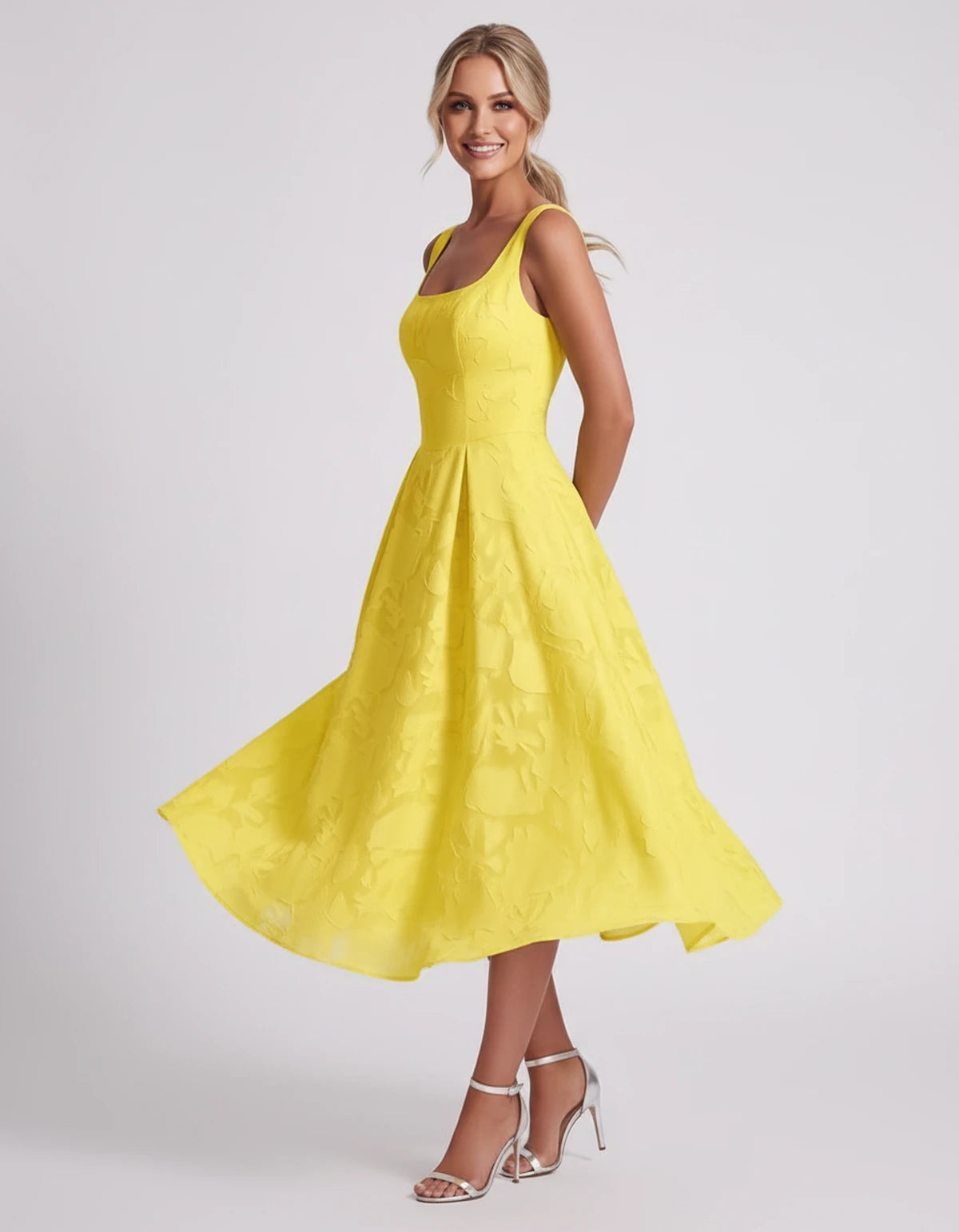 Rosalind Midi Dresses — Yellow | SKU: RB-90b0a6-yellow-2,RB-90b0a6-yellow-4,RB-90b0a6-yellow-6,RB-90b0a6-yellow-8,RB-90b0a6-yellow-10,RB-90b0a6-yellow-12,RB-90b0a6-yellow-14,RB-90b0a6-yellow-16,RB-90b0a6-yellow-16W,RB-90b0a6-yellow-18W,RB-90b0a6-yellow-20W,RB-90b0a6-yellow-22W