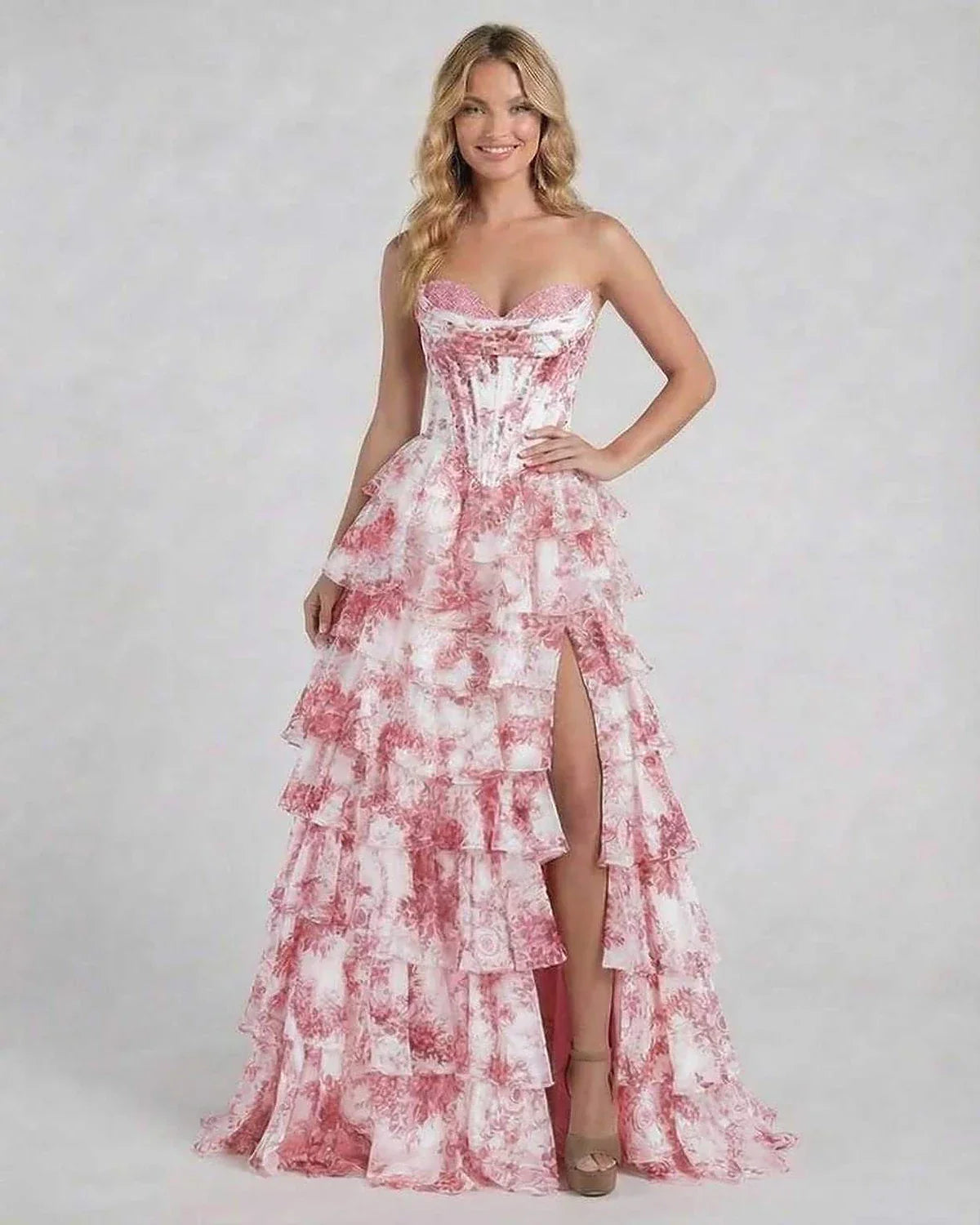 Rose Satin Gown Strapless Maxi Dress | Bridal Showers, front view | Ramblion | SKU: AMD-739518462-rose-L-9111,AMD-739518462-rose-M-2469,AMD-739518462-rose-S-4183,AMD-739518462-rose-XL-7827,AMD-739518462-rose-XS-9133