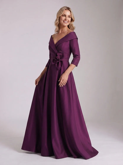 Roselle Maxi Dress100% Polyester Satin Three-Quarter Sleeve Off-the-Shoulder A-Line Maxi Dress for Party, Cocktail, Evening, | SKU: RM-483920174651082-PURPLE-L,RM-483920174651082-PURPLE-M,RM-483920174651082-PURPLE-S,RM-483920174651082-PURPLE-XL,RM-483920174651082-PURPLE-XS