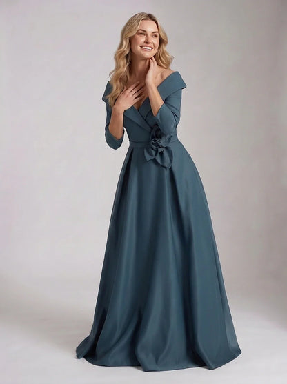 Roselle Maxi Dress100% Polyester Satin Three-Quarter Sleeve Off-the-Shoulder A-Line Maxi Dress for Party, Cocktail, Evening, | SKU: RM-483920174651082-PEACOCK-L,RM-483920174651082-PEACOCK-M,RM-483920174651082-PEACOCK-S,RM-483920174651082-PEACOCK-XL,RM-483920174651082-PEACOCK-XS