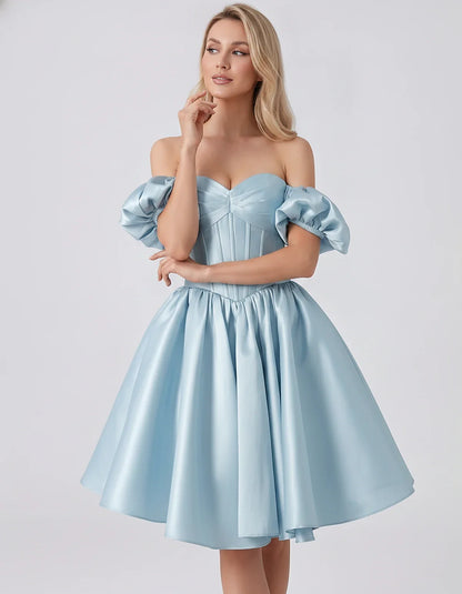 Satin Off-Shoulder Puff Sleeve Sweetheart Neck Corset Mini Dress for Homecoming, Prom, Cocktail, Evening & Wedding Guest Even | SKU: RMD-583920174615847-SKYBLUE-L,RMD-583920174615847-SKYBLUE-M,RMD-583920174615847-SKYBLUE-S,RMD-583920174615847-SKYBLUE-XL,RMD-583920174615847-SKYBLUE-XS