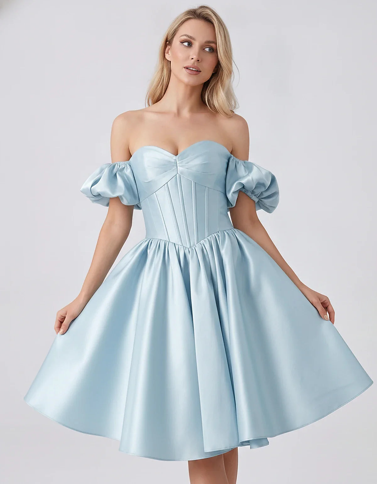Satin Off-Shoulder Puff Sleeve Sweetheart Neck Corset Mini Dress for Homecoming, Prom, Cocktail, Evening & Wedding Guest Even | SKU: RMD-583920174615847-SKYBLUE-L,RMD-583920174615847-SKYBLUE-M,RMD-583920174615847-SKYBLUE-S,RMD-583920174615847-SKYBLUE-XL,RMD-583920174615847-SKYBLUE-XS