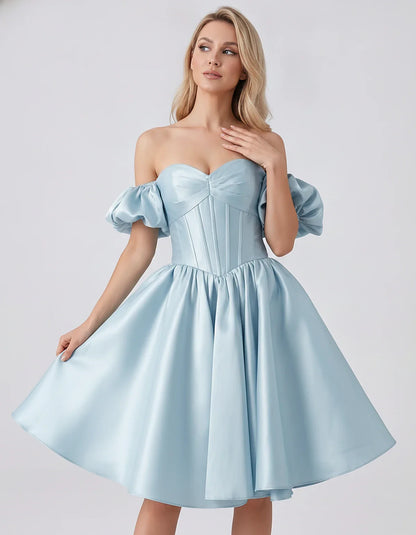 Satin Off-Shoulder Puff Sleeve Sweetheart Neck Corset Mini Dress for Homecoming, Prom, Cocktail, Evening & Wedding Guest Even | SKU: RMD-583920174615847-SKYBLUE-L,RMD-583920174615847-SKYBLUE-M,RMD-583920174615847-SKYBLUE-S,RMD-583920174615847-SKYBLUE-XL,RMD-583920174615847-SKYBLUE-XS
