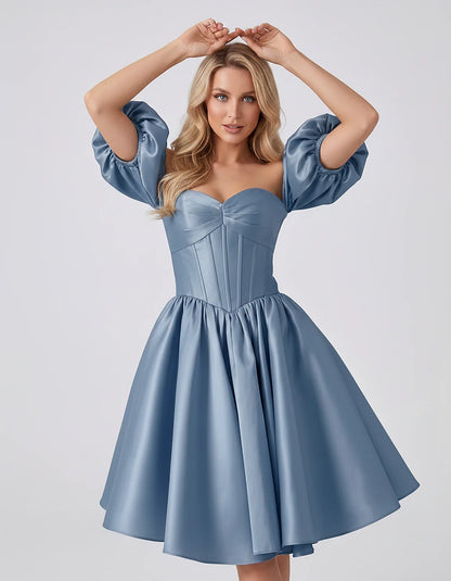 Satin Off-Shoulder Puff Sleeve Sweetheart Neck Corset Mini Dress for Homecoming, Prom, Cocktail, Evening & Wedding Guest Even | SKU: RMD-583920174615847-DUSTYBLUE-L,RMD-583920174615847-DUSTYBLUE-M,RMD-583920174615847-DUSTYBLUE-S,RMD-583920174615847-DUSTYBLUE-XL,RMD-583920174615847-DUSTYBLUE-XS