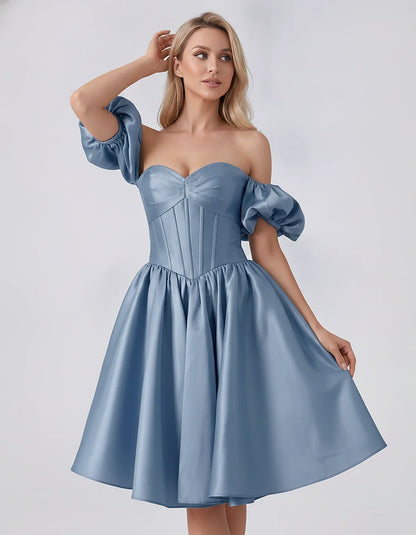 Satin Off-Shoulder Puff Sleeve Sweetheart Neck Corset Mini Dress for Homecoming, Prom, Cocktail, Evening & Wedding Guest Even | SKU: RMD-583920174615847-DUSTYBLUE-L,RMD-583920174615847-DUSTYBLUE-M,RMD-583920174615847-DUSTYBLUE-S,RMD-583920174615847-DUSTYBLUE-XL,RMD-583920174615847-DUSTYBLUE-XS