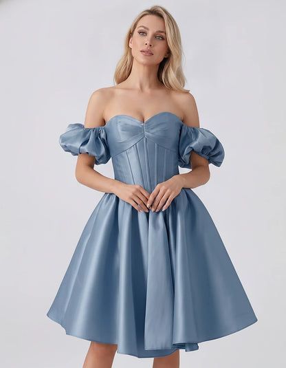 Satin Off-Shoulder Puff Sleeve Sweetheart Neck Corset Mini Dress for Homecoming, Prom, Cocktail, Evening & Wedding Guest Even | SKU: RMD-583920174615847-DUSTYBLUE-L,RMD-583920174615847-DUSTYBLUE-M,RMD-583920174615847-DUSTYBLUE-S,RMD-583920174615847-DUSTYBLUE-XL,RMD-583920174615847-DUSTYBLUE-XS