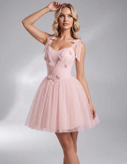 Glitter Tulle Sleeveless Sweetheart A-Line Mini Dress with 3D Floral Details for Party, Cocktail, Evening, Summer & Wedding G | SKU: RMD-483920615847351-BLUSH-L,RMD-483920615847351-BLUSH-M,RMD-483920615847351-BLUSH-S,RMD-483920615847351-BLUSH-XL,RMD-483920615847351-BLUSH-XS