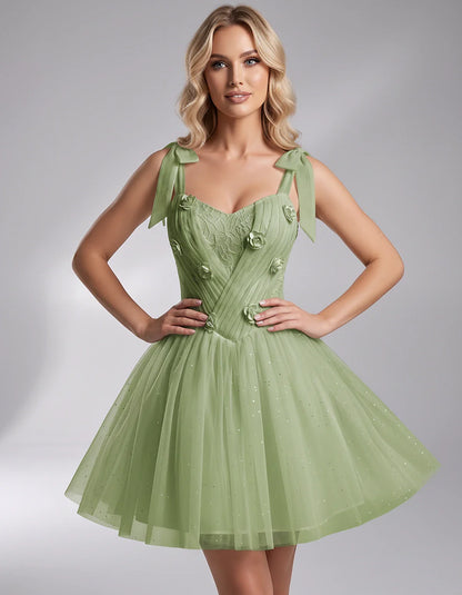 Glitter Tulle Sleeveless Sweetheart A-Line Mini Dress with 3D Floral Details for Party, Cocktail, Evening, Summer & Wedding G | SKU: RMD-483920615847351-SAGE-L,RMD-483920615847351-SAGE-M,RMD-483920615847351-SAGE-S,RMD-483920615847351-SAGE-XL,RMD-483920615847351-SAGE-XS
