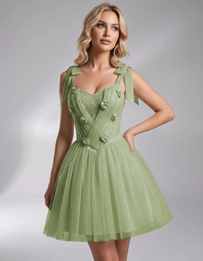 Glitter Tulle Sleeveless Sweetheart A-Line Mini Dress with 3D Floral Details for Party, Cocktail, Evening, Summer & Wedding G | SKU: RMD-483920615847351-SAGE-L,RMD-483920615847351-SAGE-M,RMD-483920615847351-SAGE-S,RMD-483920615847351-SAGE-XL,RMD-483920615847351-SAGE-XS