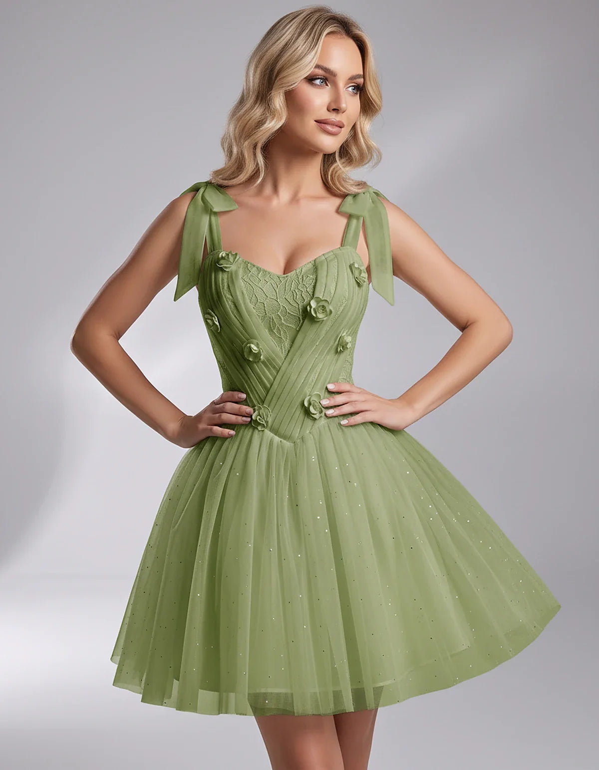 Glitter Tulle Sleeveless Sweetheart A-Line Mini Dress with 3D Floral Details for Party, Cocktail, Evening, Summer & Wedding G | SKU: RMD-483920615847351-MINT-L,RMD-483920615847351-MINT-M,RMD-483920615847351-MINT-S,RMD-483920615847351-MINT-XL,RMD-483920615847351-MINT-XS