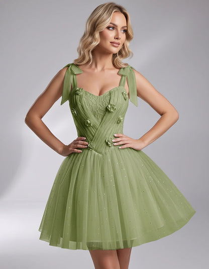 Glitter Tulle Sleeveless Sweetheart A-Line Mini Dress with 3D Floral Details for Party, Cocktail, Evening, Summer & Wedding G | SKU: RMD-483920615847351-MINT-L,RMD-483920615847351-MINT-M,RMD-483920615847351-MINT-S,RMD-483920615847351-MINT-XL,RMD-483920615847351-MINT-XS