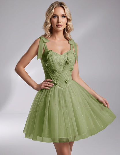 Glitter Tulle Sleeveless Sweetheart A-Line Mini Dress with 3D Floral Details for Party, Cocktail, Evening, Summer & Wedding G | SKU: RMD-483920615847351-MINT-L,RMD-483920615847351-MINT-M,RMD-483920615847351-MINT-S,RMD-483920615847351-MINT-XL,RMD-483920615847351-MINT-XS