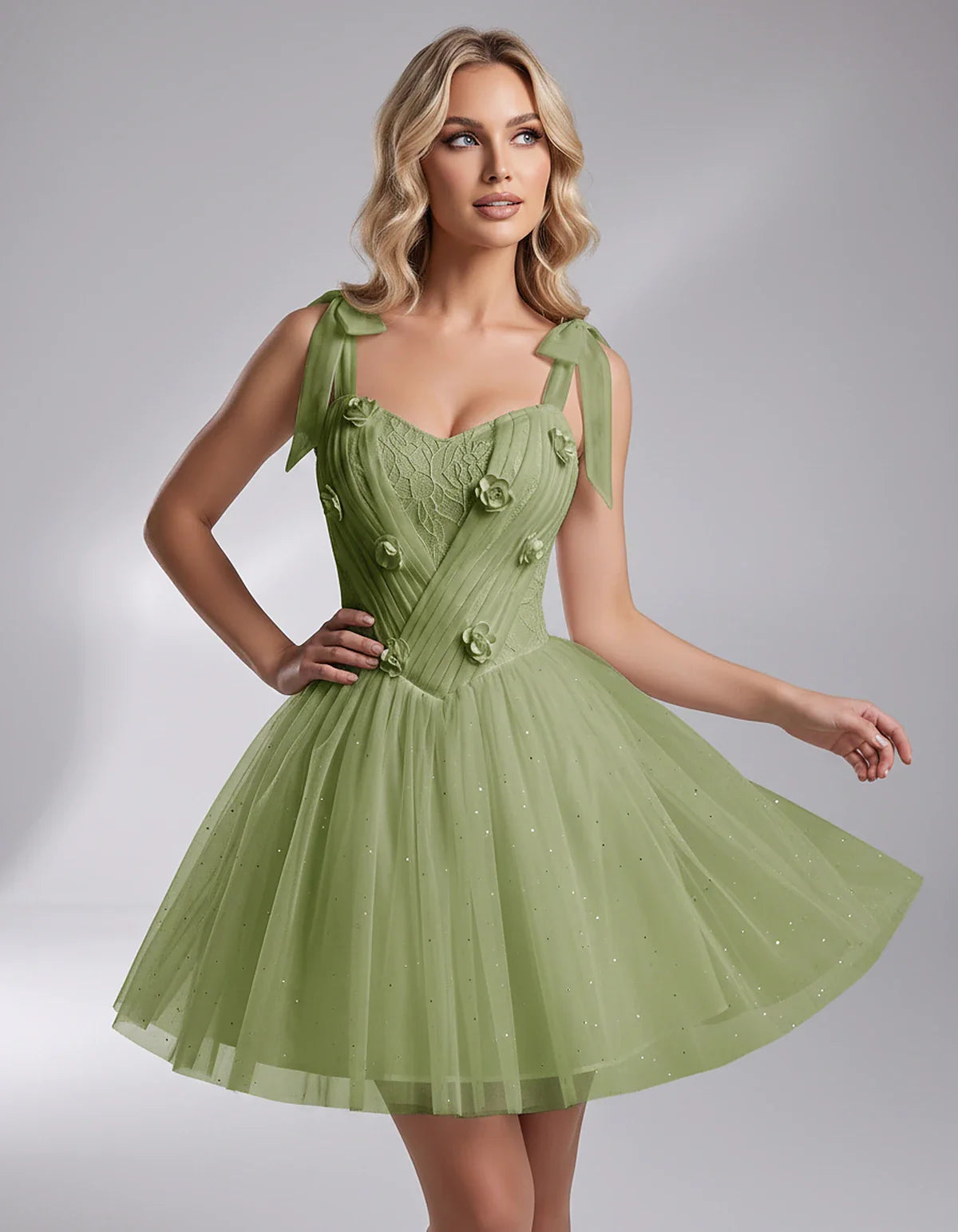 Glitter Tulle Sleeveless Sweetheart A-Line Mini Dress with 3D Floral Details for Party, Cocktail, Evening, Summer & Wedding G | SKU: RMD-483920615847351-MINT-L,RMD-483920615847351-MINT-M,RMD-483920615847351-MINT-S,RMD-483920615847351-MINT-XL,RMD-483920615847351-MINT-XS