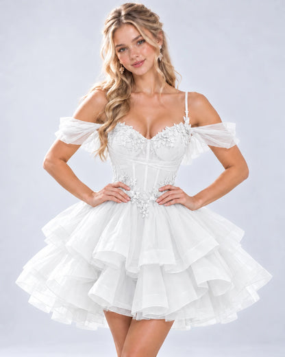 Sabeline Mini Dresses — White | SKU: RB-b55109-white-2,RB-b55109-white-4,RB-b55109-white-6,RB-b55109-white-8,RB-b55109-white-10,RB-b55109-white-12,RB-b55109-white-14,RB-b55109-white-14W,RB-b55109-white-16,RB-b55109-white-16W,RB-b55109-white-18W,RB-b55109-white-20W