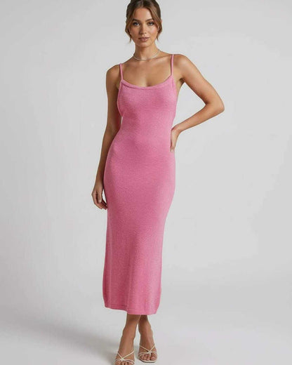 Safi Midi Dress by RAMBLION, pink, cotton fabric, midi-length, perfect for elegant occasions, stylish and comfortable.