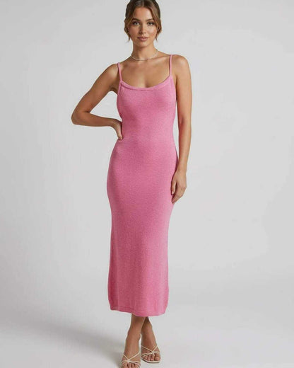 Safi Midi Dress by RAMBLION, pink, 100% cotton, round neck, elegant and effortless style, perfect for any occasion.