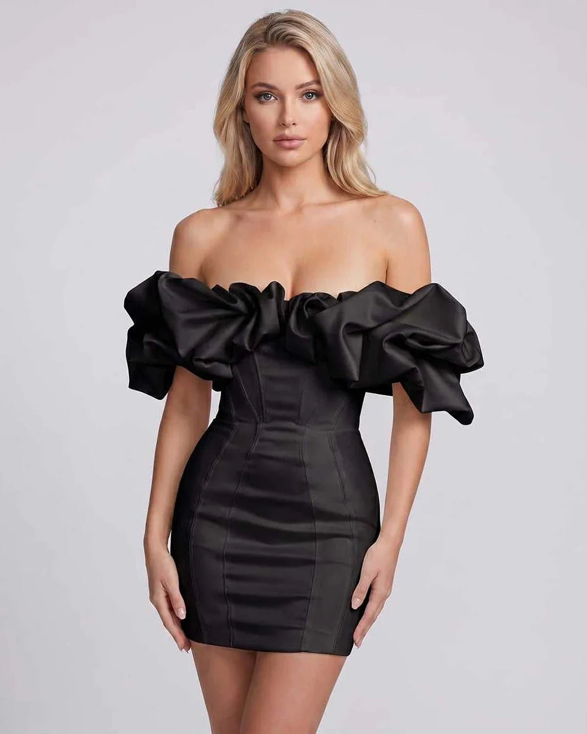 White,black,beige,red Bodycon Asymmetric Mini Dress | Evening Events & Celebrations, front view | Ramblion