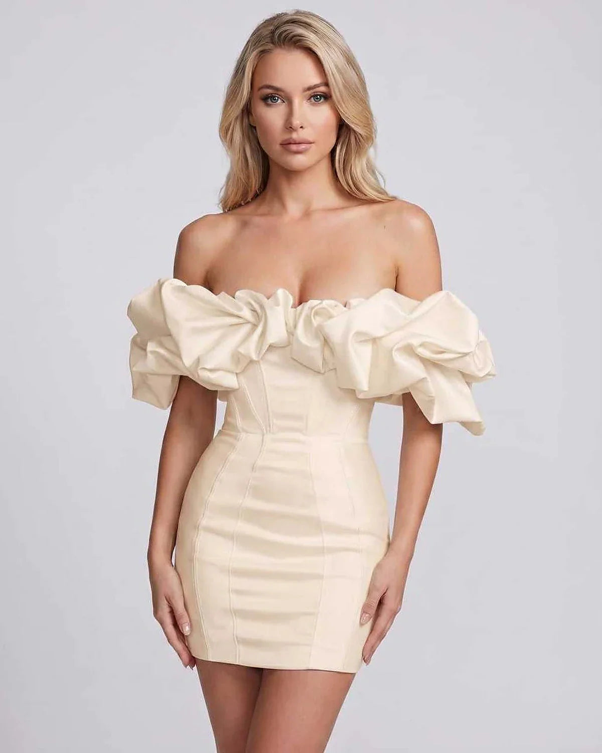 White,black,beige,red Bodycon Asymmetric Mini Dress | Evening Events & Celebrations, front view | Ramblion