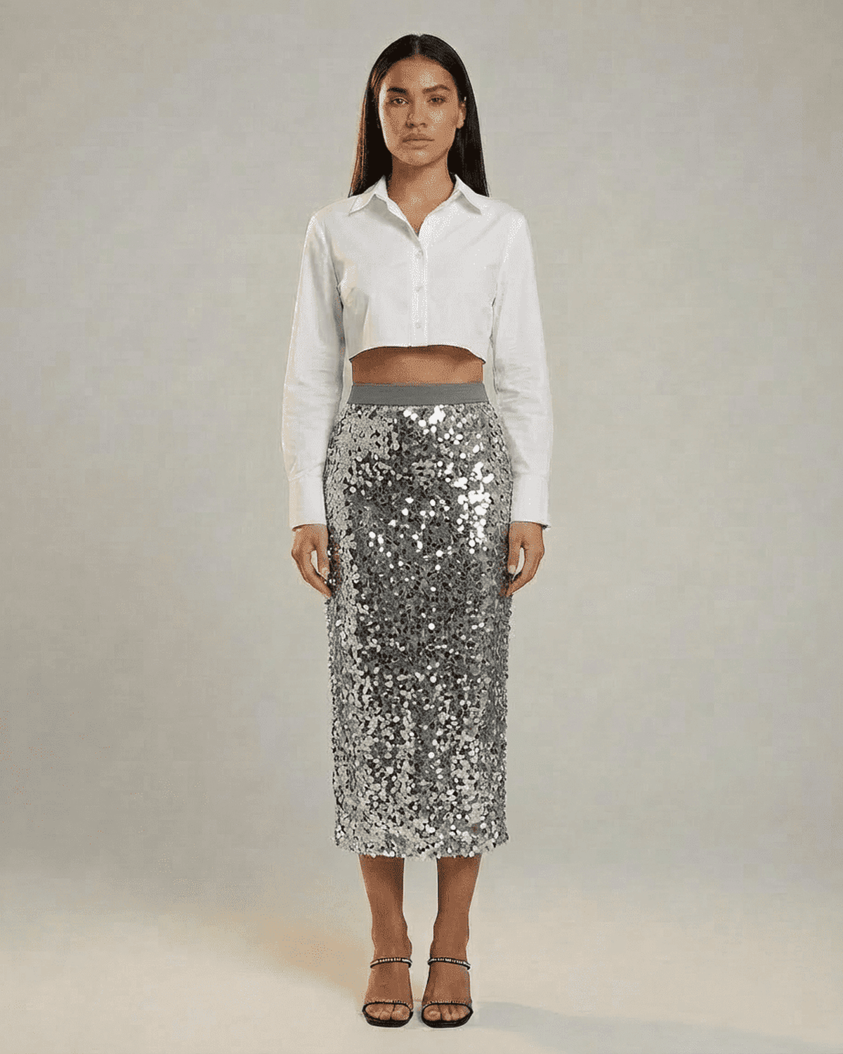 Gray Midi Skirt, front view | Ramblion | SKU: SMS-73195-grey-L-2550,SMS-73195-grey-M-6636,SMS-73195-grey-S-1583,SMS-73195-grey-XL-9204,SMS-73195-grey-XS-5025