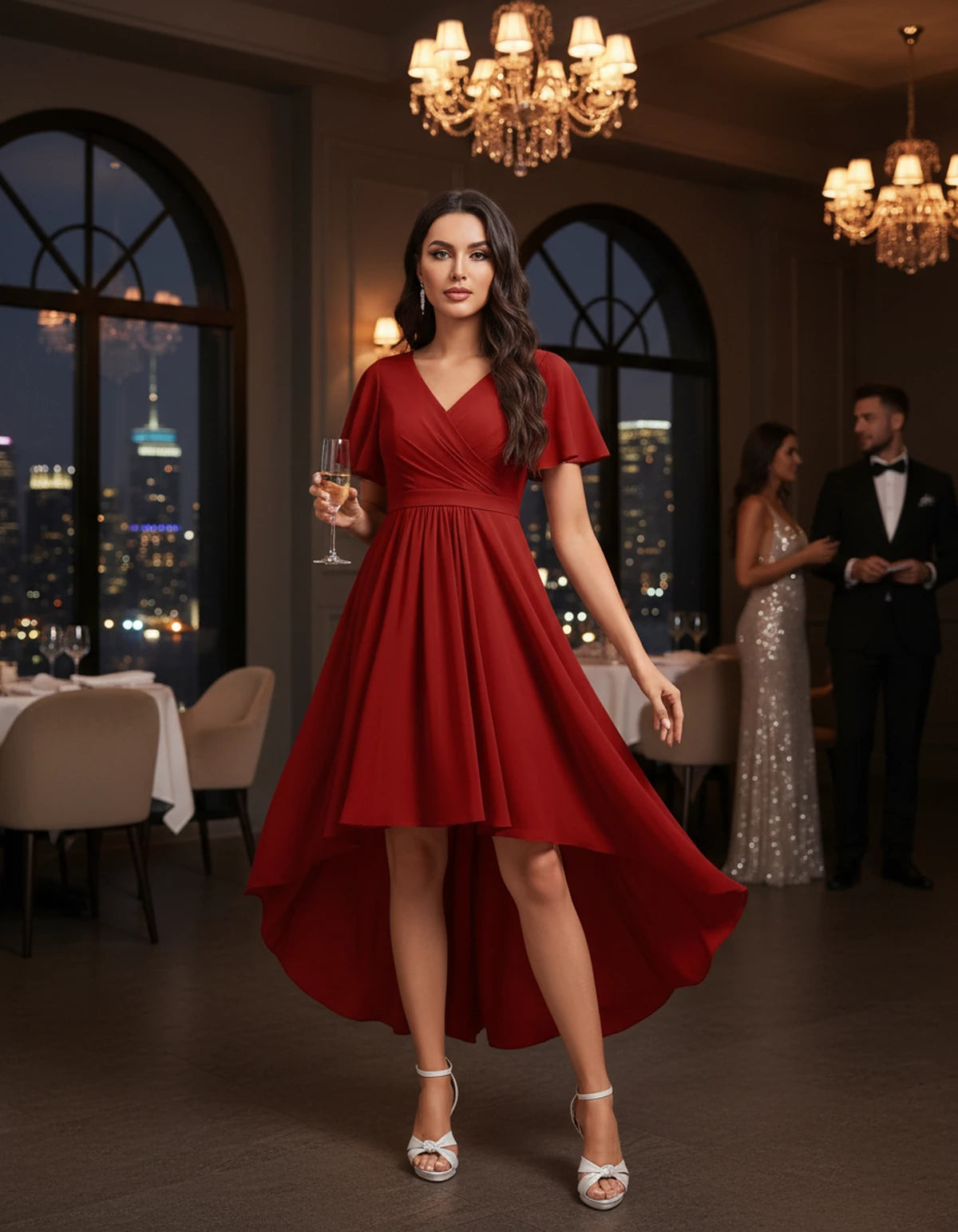 Saskia Midi Dresses — Red | SKU: RB-1088d7-red-2,RB-1088d7-red-4,RB-1088d7-red-6,RB-1088d7-red-8,RB-1088d7-red-10,RB-1088d7-red-12,RB-1088d7-red-14,RB-1088d7-red-16,RB-1088d7-red-16W,RB-1088d7-red-18W