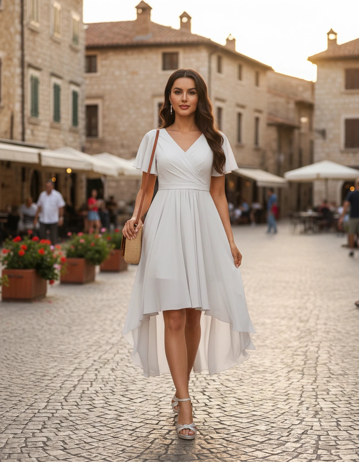 Saskia Midi Dresses — White | SKU: RB-1088d7-white-2,RB-1088d7-white-4,RB-1088d7-white-6,RB-1088d7-white-8,RB-1088d7-white-10,RB-1088d7-white-12,RB-1088d7-white-14,RB-1088d7-white-16,RB-1088d7-white-16W,RB-1088d7-white-18W