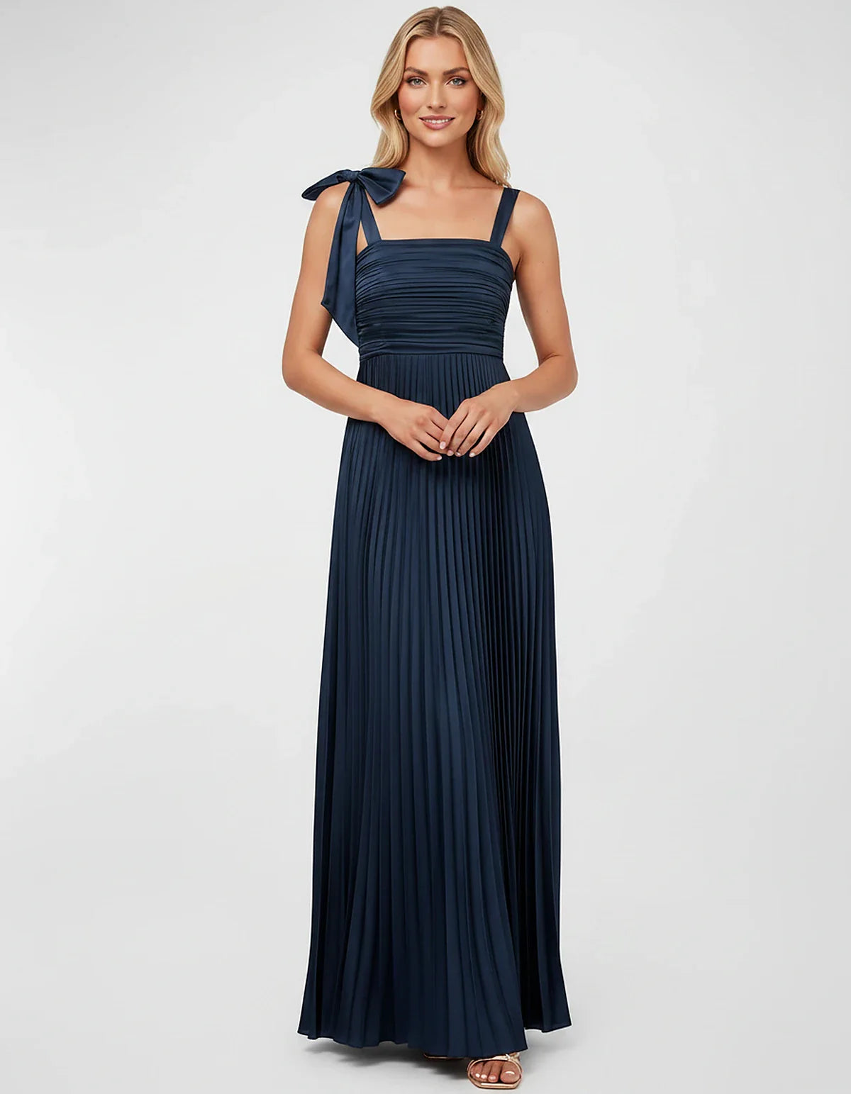 Satin-Feel Sleeveless Square Neck Empire Waist Pleated Maxi Dress for Party, Cocktail, Evening, Wedding Guest & Summer Events | SKU: VMD-583741920684157-SAND-L,VMD-583741920684157-SAND-M,VMD-583741920684157-SAND-S,VMD-583741920684157-SAND-XL,VMD-583741920684157-SAND-XS