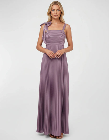 Satin-Feel Sleeveless Square Neck Empire Waist Pleated Maxi Dress for Party, Cocktail, Evening, Wedding Guest & Summer Events | SKU: VMD-583741920684157-LILAC-L,VMD-583741920684157-LILAC-M,VMD-583741920684157-LILAC-S,VMD-583741920684157-LILAC-XL,VMD-583741920684157-LILAC-XS