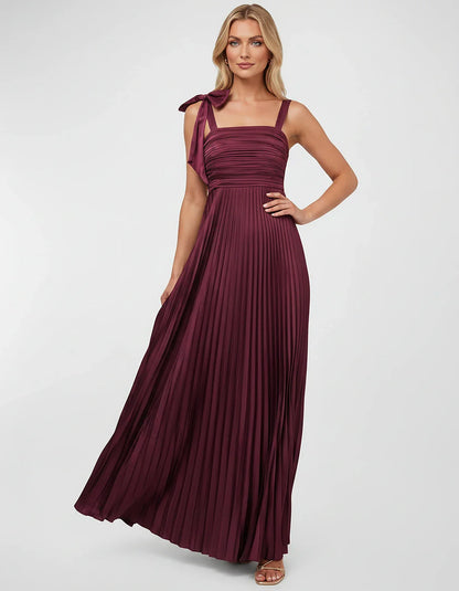 Satin-Feel Sleeveless Square Neck Empire Waist Pleated Maxi Dress for Party, Cocktail, Evening, Wedding Guest & Summer Events | SKU: VMD-583741920684157-MAGENTA-L,VMD-583741920684157-MAGENTA-M,VMD-583741920684157-MAGENTA-S,VMD-583741920684157-MAGENTA-XL,VMD-583741920684157-MAGENTA-XS