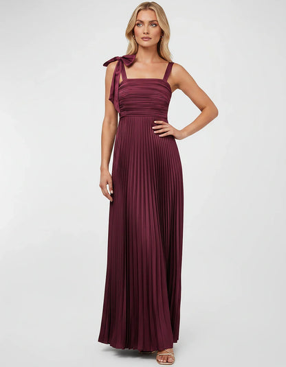 Satin-Feel Sleeveless Square Neck Empire Waist Pleated Maxi Dress for Party, Cocktail, Evening, Wedding Guest & Summer Events | SKU: VMD-583741920684157-MAGENTA-L,VMD-583741920684157-MAGENTA-M,VMD-583741920684157-MAGENTA-S,VMD-583741920684157-MAGENTA-XL,VMD-583741920684157-MAGENTA-XS
