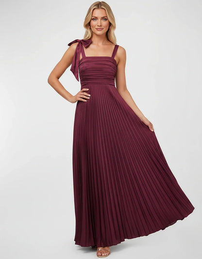 Satin-Feel Sleeveless Square Neck Empire Waist Pleated Maxi Dress for Party, Cocktail, Evening, Wedding Guest & Summer Events | SKU: VMD-583741920684157-MAGENTA-L,VMD-583741920684157-MAGENTA-M,VMD-583741920684157-MAGENTA-S,VMD-583741920684157-MAGENTA-XL,VMD-583741920684157-MAGENTA-XS